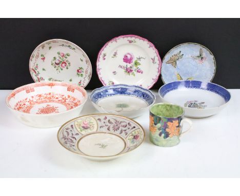 Collection of 19th century dishes to include Minton, some to include crests and a Royal Winton small cup with leaf design