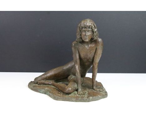 Vintage resin male nude seated pose sculpture, H30cm