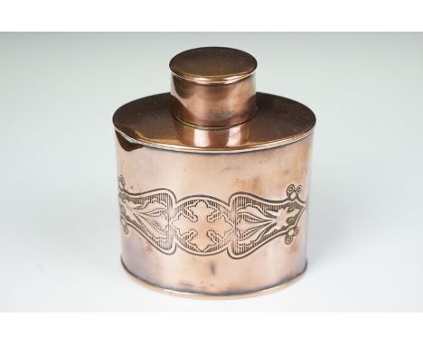 Art Nouveau Joseph Sankey copper tea caddy with embossed design, 11cm high