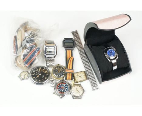 A small collection of vintage wristwatches to include Avia and Poljot examples and together with a pocket watch. 