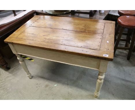 Vintage painted work table with heavy pine top, 75cm high x 117cm wide x 69.5cm deep