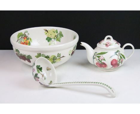 Large Portmeirion ‘ Pomona ‘ bowl, 29cm diameter, Portmeirion ‘ Botanic Garden ‘ ladle and a Portmeirion’ Pomona ‘ teapot