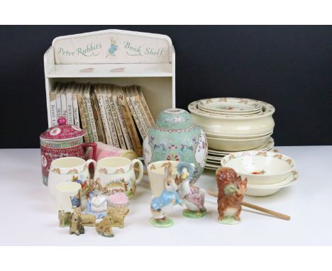 Royal Doulton Bunnykins children's set of plates and bowls, cups and egg cup, together with Beswick figurines of Squirrel Nut