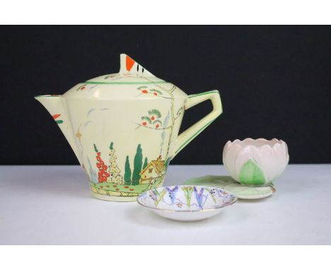 Antique Art Deco 'Norman' tea pot along with small Carlton wear apple blossom dish and Carlton China hand painted mini bird a