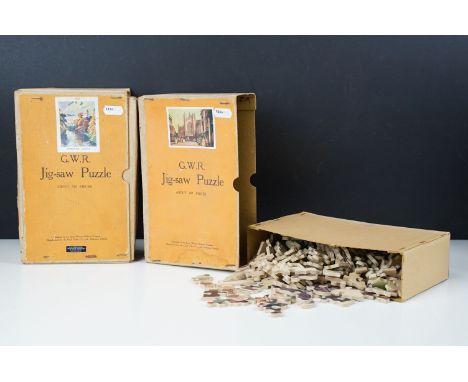 Two vintage wooden Chad Valley jig-Saw puzzles to include Warwick Castle and Bath Abbey. 