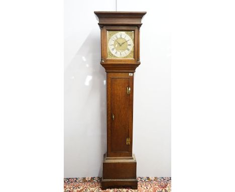 Late 19th century oak cased longcase clock, the brass dial, inscribed Robert Flower, Retford, 197cm high