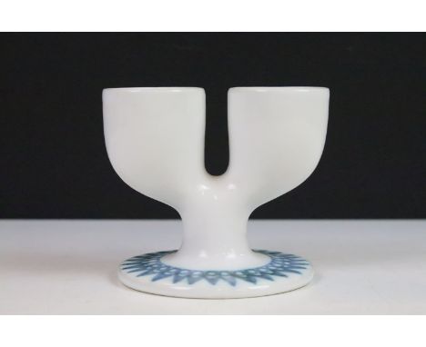 Vintage Troika double egg cup c1960, white and blue, H 9cm