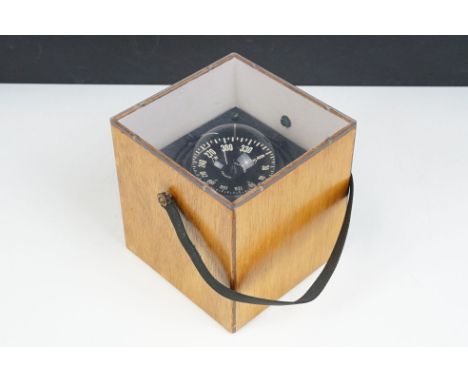 Boxed French Plastimo marine nautical compass with strap handle H 17cm x W 16.5cm x D 16.5cm 