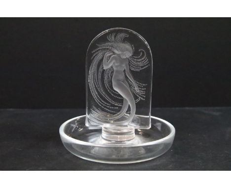 Vintage Lalique clear frosted crystal Naide dancing water nymph, mermaid ring holder