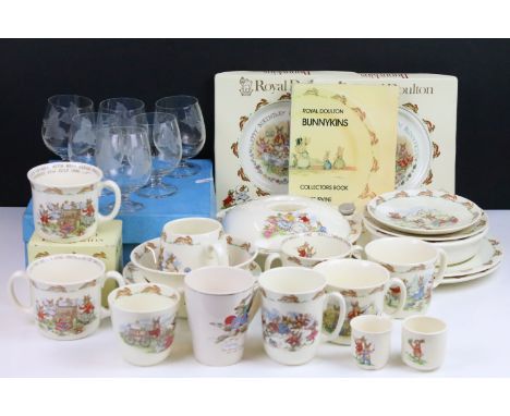 Collection of assorted Royal Doulton Bunnykins Bone China children's set of plates, bowls, lidded warming bowl, mugs, egg cup