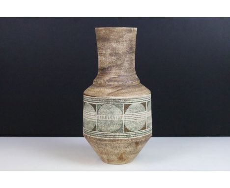 Vintage Troika pottery urn from rough textured range, H 26cm, Signed to base