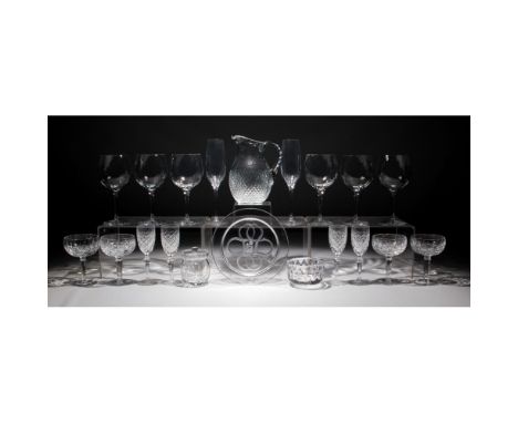 Crystal Assortment  (20) items including (6) wine glasses, (2) flutes (etch marked 'Tiffany &amp; Co.'), an eight-inch Olympe