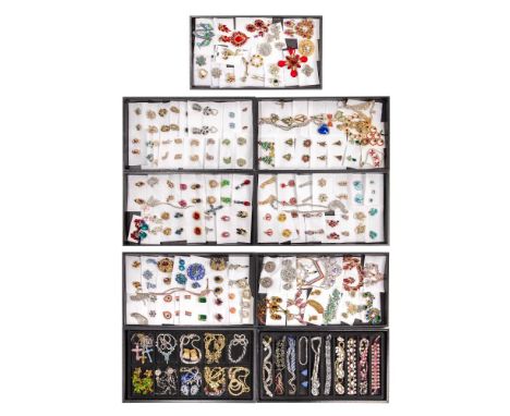 Rhinestone Jewelry Assortment  Approximately (12) pounds of fashion jewelry, all having rhinestones including sets, earrings,