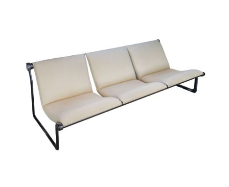 Hannah Morrison for Knoll Sling Sofa  Three upholstered slings suspended from a black aluminum tubular frame, not labeled  Pr