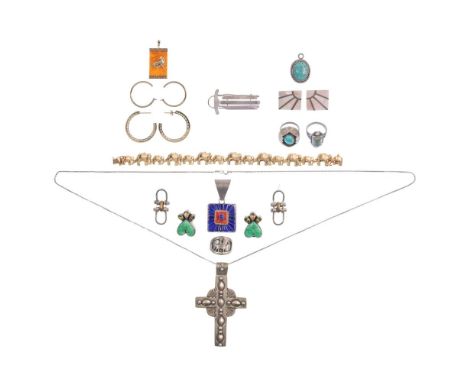 14k Yellow Gold and Sterling Silver Jewelry Assortment  Including an elephant link style bracelet, a pendant, a pair of chann