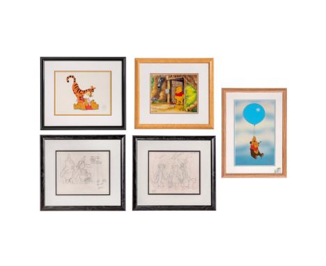Winnie-the-Pooh Production Animation Art Assortment  (5) total items including a production cel and original background from 