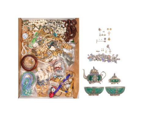 Platinum, Gold, Silver and Costume Jewelry Assortment  Including (2) diamond stud earrings (unmarked platinum and gold), a 18