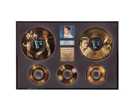 Framed Elvis Presley Gold Records and Concert Ticket  (5) 24kt gold-plated records from 'The Early Years' and a concert ticke