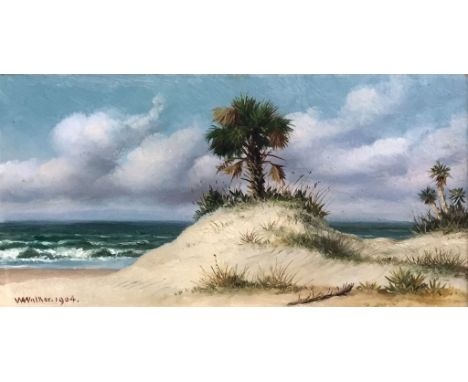 William Aiken Walker (American, 1838-1921):
A coastal scene with palm trees, oil on board, signed lower left & dated 1904, H 