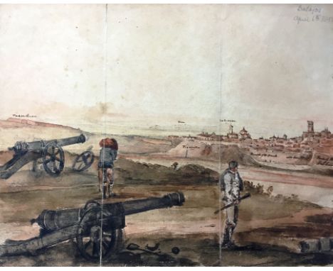 English School (19th century): A pair of watercolours depicting the final day of the Seige of Badajoz, each inscribed 'Badajo