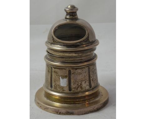 A silver novelty inkpot, by J. W. Barrett, Chester 1920, modelled as a binnacle, the sides with concave flutes, hinged cover 