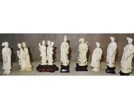A collection of Chinese ivory carvings:

Late 19th/early 20th century

All modelled as standing ladies with flowing robes. to