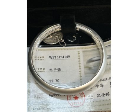 9999 Chinese silver bangle with box & coa 