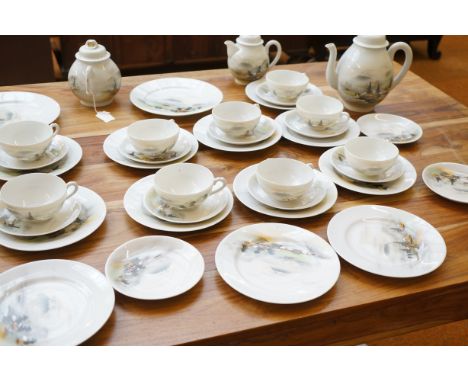 A Japanese lithophane tea service with unusual and rare European kissing couple