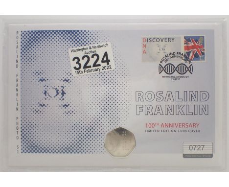 Limited edition fifty pence set, 727/1000, Rosalind Franklin (photo and stamp set sealed). P&amp;P Group 1 (£14+VAT for the f