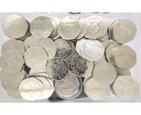 Seventy circulated fifty pence limited edition coins, to include Olympics, Peter Pan, Beatrix Potter etc. P&amp;P Group 1 (£1