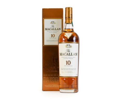 Macallan 10 Years Old Highland Single Malt Scotch Whisky, 40% vol 700ml, in original cardboard sleeve (one bottle)