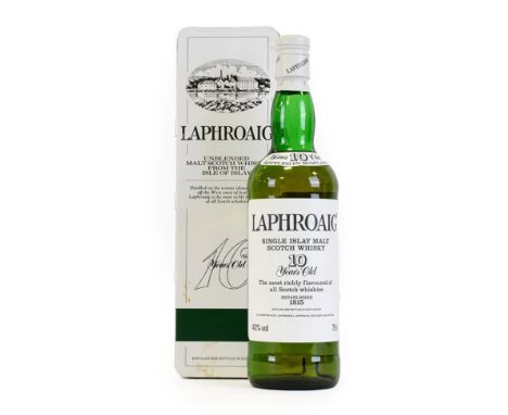 Laphroaig 10 Year Old Single Islay Malt Scotch Whisky, 1980s bottling, 40% vol 75cl, in original tin (one bottle)