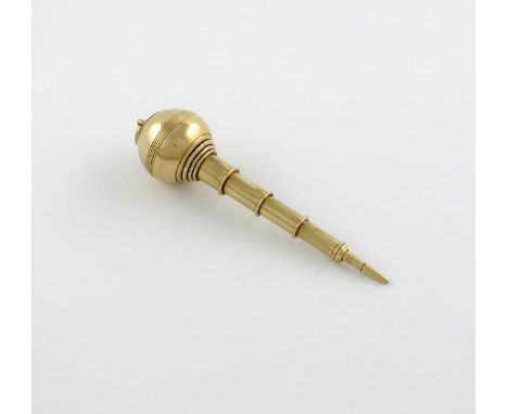 Retailed by Asprey and Son, a Victorian gold telescopic plumb bob pencil, maker's mark W T for Walter Thornhill, also marked 
