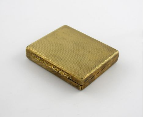 A silver-gilt box, by T.F and Co, London 1928, rectangular form, engine-turned decoration, with a foliate scroll thumb-piece,