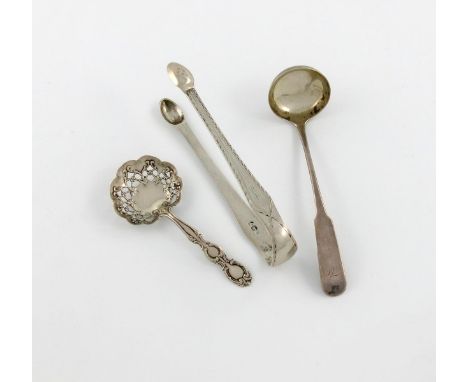 A pair of early 19th century Scottish provincial silver sugar tongs, by Thomas Davie, Greenock, circa 1820, bright-cut decora
