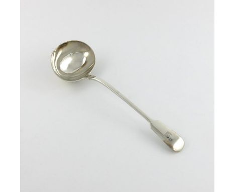 A Victorian silver Fiddle pattern soup ladle, by Elizabeth and John Eaton, London 1861, oval bowl, the terminal with a crest,