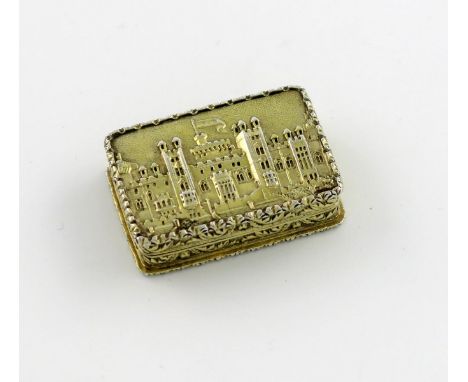 A Victorian silver-gilt 'castle-top' vinaigrette, Windsor Castle, by Nathaniel Mills, Birmingham 1838, rectangular form, the 