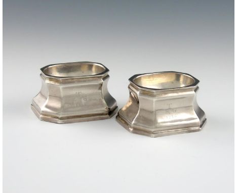 A pair of George I West Country silver trencher salt cellars, by John Elston, Exeter 1715, rectangular form, canted corners, 