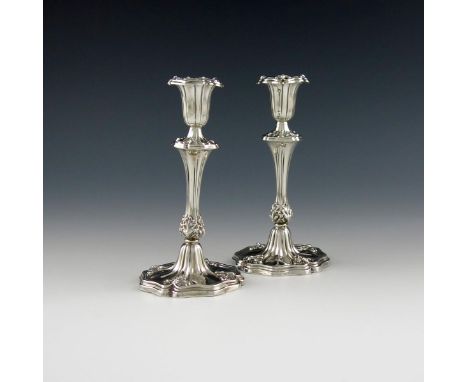 A pair of early Victorian silver taper sticks,  by Henry Wilkinson and Co, Sheffield 1839, tapering baluster stems, foliate s