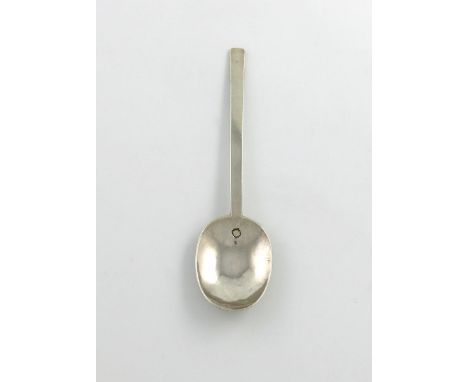 A Charles II silver Puritan spoon, maker's mark of R over W, London possibly 1662, tapering stem, the reverse of the terminal