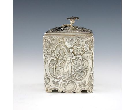 A late-Victorian silver tea caddy, with import marks for London 1900, importer's mark of William Neal, rectangular form, deco