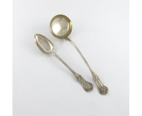 A Victorian Scottish Queen's pattern silver soup ladle and basting spoon,  by John Muir, Glasgow 1851, single struck, the ter