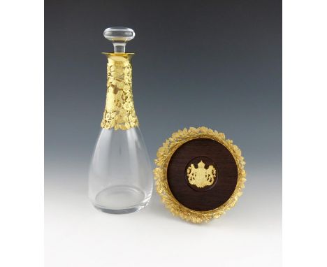 A modern silver-gilt mounted decanter and wine coaster, by Aurum Limited, London 1980, number 5 of an edition of 250, commemo