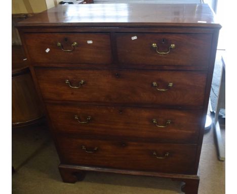19th century mahogany chest of two short and three full width graduated drawers on bracket feet, 99cm wide