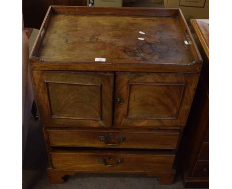 Early 19th century mahogany night cupboard with tray top over two panelled doors and two drawers below, on bracket feet, 61cm