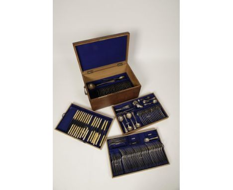 A PREDOMINANTLY EDWARDIAN CANTEEN of Old English pattern cutlery, by Carrington and Co., London, 1899-1903, crested, comprisi