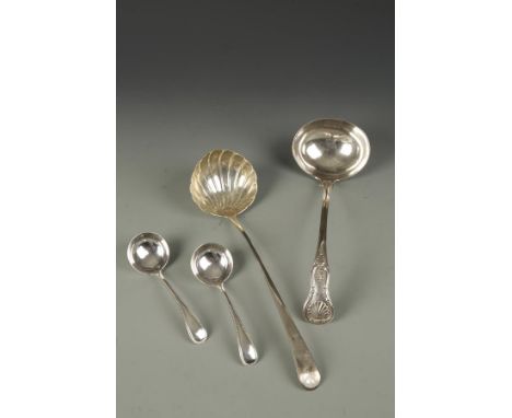 A GEORGE III SOUP LADLE, of Old English pattern, with a fluted wash-gilded bowl, makers mark possibly of 'IS', London 1785, 1
