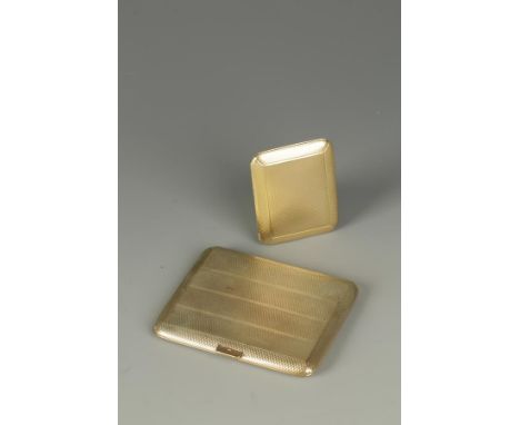 A 9CT YELLOW GOLD CIGARETTE CASE with linear engine-turned decoration, London, 1928 (c.68grams) and another similar engine-tu