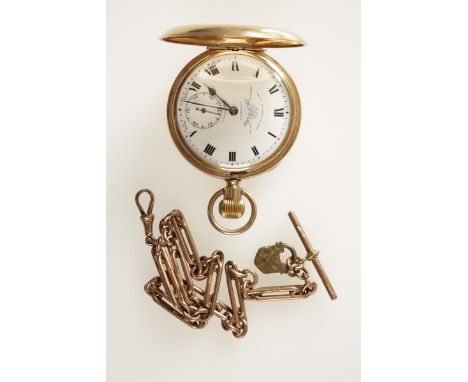 A GENTLEMAN'S 9CT ROSE GOLD HUNTING CASED POCKET WATCH, the white enamel dial with Roman numerals and subsidiary seconds dial