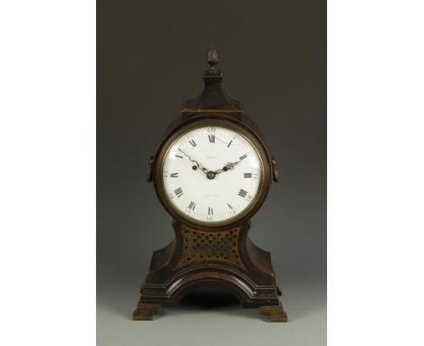 A GEORGE III MAHOGANY BRACKET CLOCK by Leroux, Charing Cross, the white enamel dial with Roman numerals, with an eight day tw